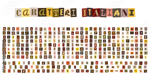 Obraz na plátně Caratteri Italiani, set di lettere ritagliate stile rivista per messaggi anonimi