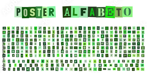 Obraz na płótnie Poster Alfabeto con lettere ritagliate stile collage verde per design grafico cr