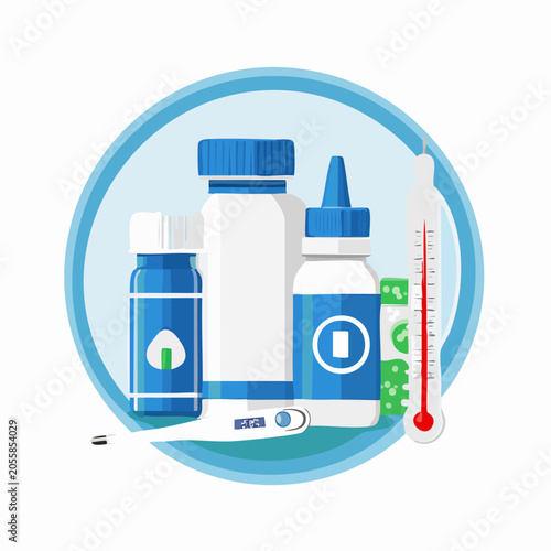 Medical supplies and tools for treating illness and fever.