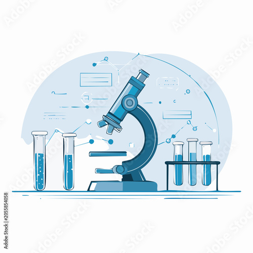 Microscope and test tubes in a science laboratory setting.