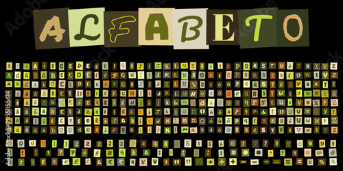 Εκτύπωση καμβά ALFABETO com letras e numeros estilo recorte de jornal para design grafico criat