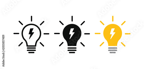 Light bulb icon with lightning bolt. smart idea generation design. energy and innovation concept . startup thinking power solution sign. Energy symbol for creative ideas