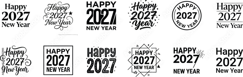 Fototapeta premium Happy New Year 2027 black and white typography designs