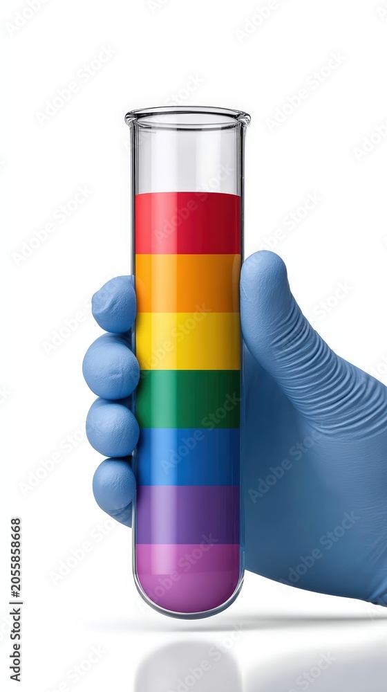 Fototapeta premium Scientist hand holding a test tube with layered rainbow liquids