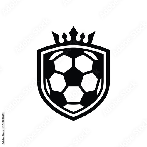 Soccer ball inside a shield with a crown on top, sports logo icon