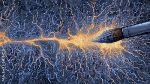 An artistic exploration of creativity, featuring a paintbrush igniting vibrant energy against a dark, cosmic backdrop.
