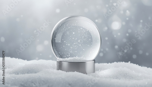 Isolated empty snowball on bright background at snowfall, 3d illustration of isolated christmas holiday decoration