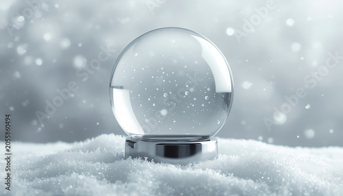 Isolated empty snowball on bright background at snowfall, 3d illustration of isolated christmas holiday decoration