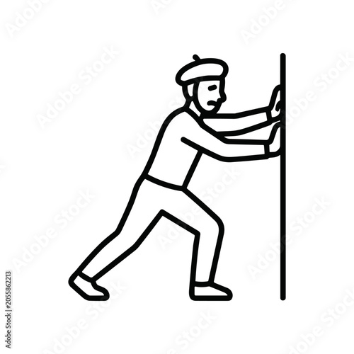 Photos Man pushing a heavy vertical object.