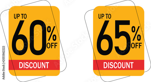 Fotografia Discount labels with up to 65 percent off sale