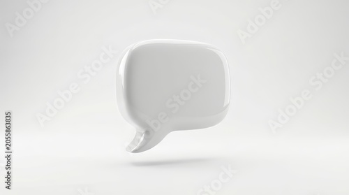 3D glossy white speech bubble icon on a plain background
