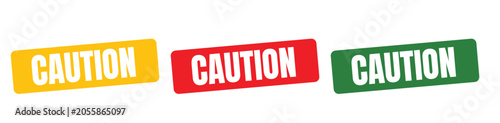 Foto Caution Stamp Badge Label Sticker Set in Yellow Orange Green Colors for Safety W