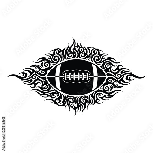 American football ball with tribal flame design