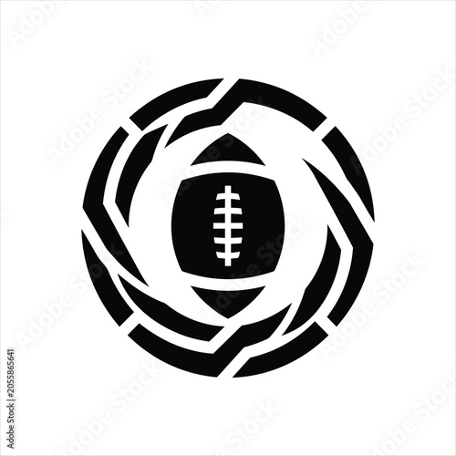 American football ball icon inside a circular abstract frame