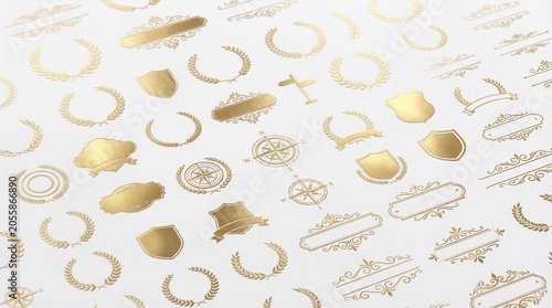 Golden Elegant Ornate Frames and Laurel Wreaths Set for Luxurious Graphic Design Projects