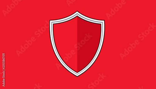 Modern Flat Design Red Shield Icon Representing Security and Protection.
