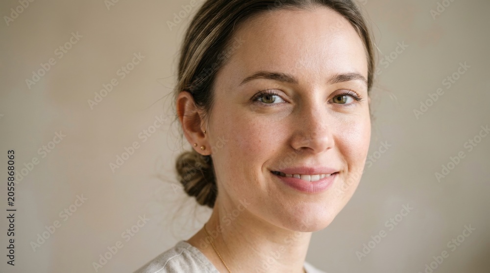 Naklejka premium Close-up woman face She appears to of a woman's showing freckles and fine lines