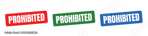 Tableau sur toile Prohibited Stamp Badge Label Sticker Set in Red Green Blue Colors for Banned Res