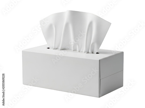 Box of white paper tissues on a flat surface