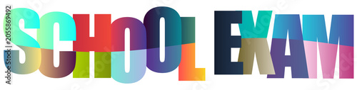 Colorful school exam text with gradient letters isolated on transparent background