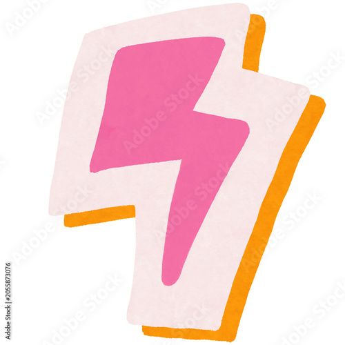 Retro pink lightning bolt flash sticker element with bold orange dimensional bottom shadow