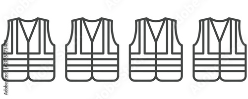 Four outline vests for safety high visibility clothing industrial work wear.