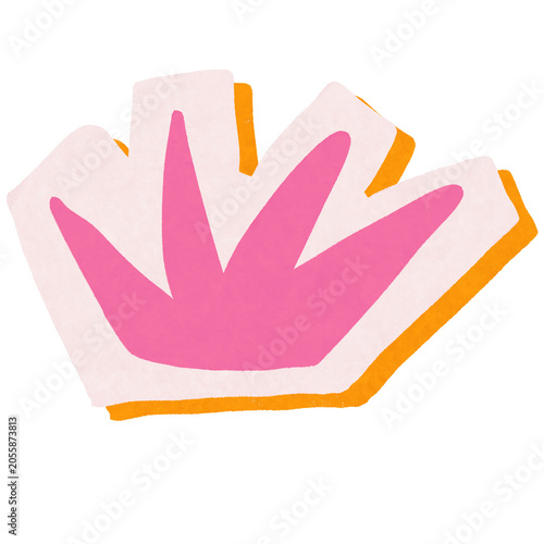 Abstract pink coral bush shape decorative sticker element with thick orange shadow on white cutout