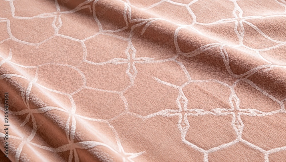 Fototapeta premium Close-up of Pink Fabric with White Geometric Pattern
