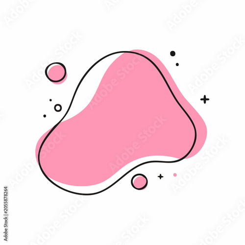 Abstract Pink Blob Shape with Black Outline and Dots