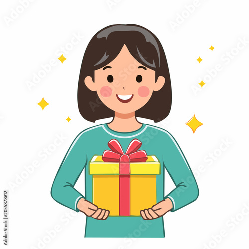 Happy Girl Holding a Gift Box