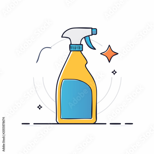 Spray bottle with cleaning liquid and sparkles