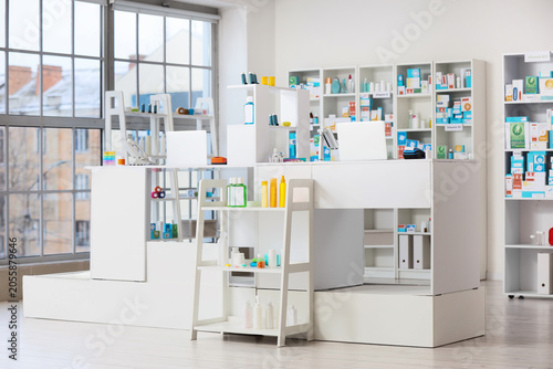 Modern pharmacy interior wi...