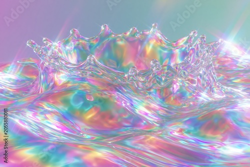 Iridescent colorful splash liquid holographic abstract background