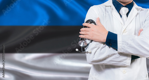 Fotografía Estonian national health system, Medical professional holding sthetoscope isolat