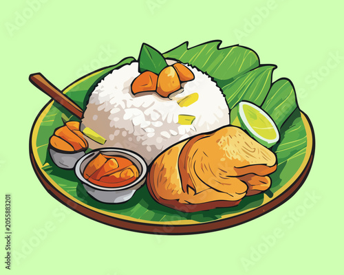 Photos Authentic aromatic rice plate served with golden roasted chicken lime wedges and
