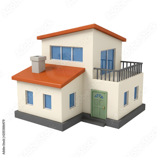 Stylized cartoon house with orange roof and green door