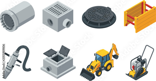 Photos Professional Isometric Underground Utility and Construction Equipment Vector Ico