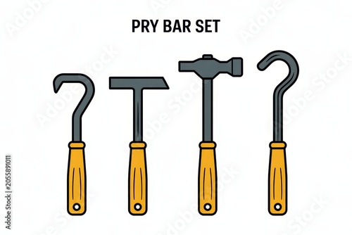 Professional pry bar set vector illustration for mechanical work isolated on white background