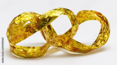 Crinkled golden foil forms a continuous, interwoven abstract shape