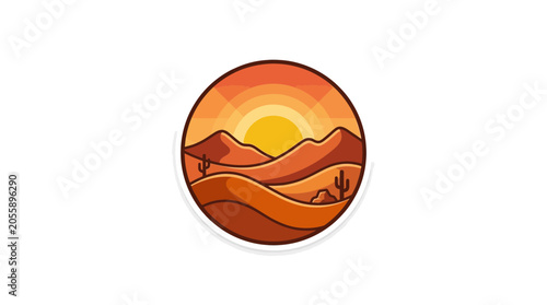 Foto Desert Landscape Sun Setting Over Arid Mountains with Cacti