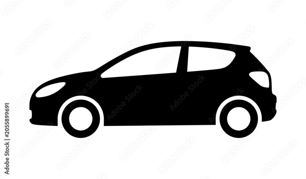 Naklejka premium car,Compact Passenger Car Black Silhouette Icon Vector Illustration