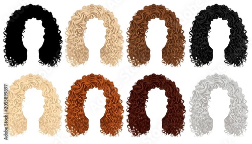 Curly Hairstyle Vector Illustrations Silhouette and Color Set