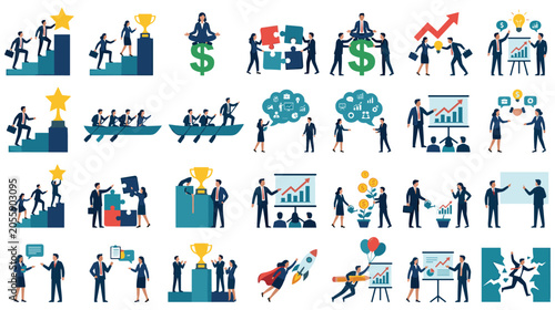 Obraz na płótnie Business team success and achievement concept flat vector illustration