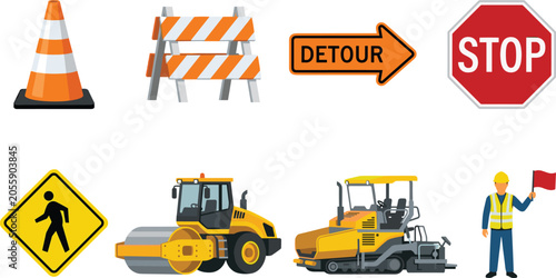 Foto Professional road construction and traffic safety icons set featuring heavy mach