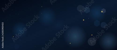 Elegant Dark Blue Background with Golden Sparkles and Bokeh Effects