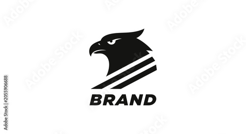Foto Black stylized bird of prey logo with bold lines, sharp features, and the word