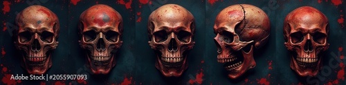 Grungy skull pattern, distressed texture, dark tones,  rough,  death,  cracked
