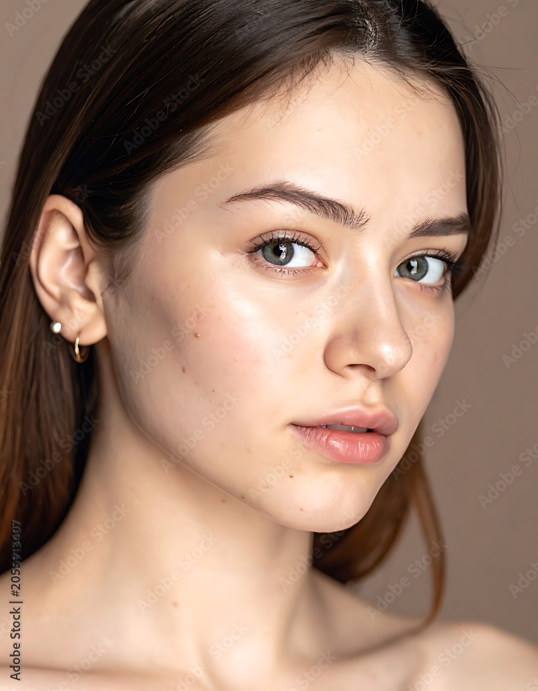 Naklejka premium Young woman with natural makeup looking.
