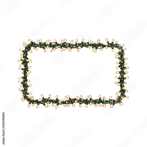 A rectangular frame made of glowing warm white string lights on a white background