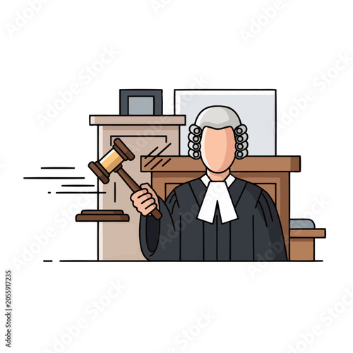 A judge in a courtroom holding a wooden gavel to make a legal decision